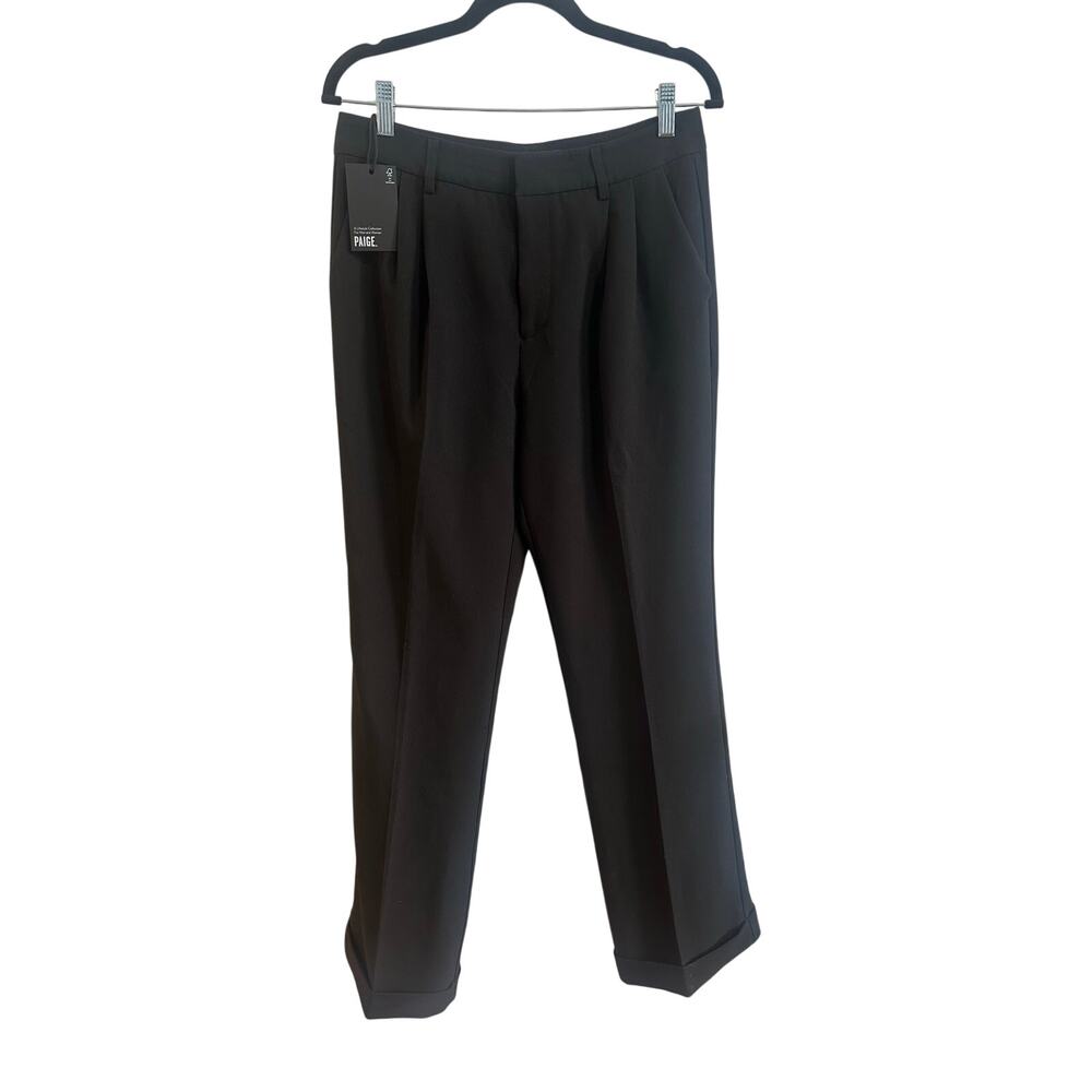 PAIGE NWT Aracelli Pants Trousers Pleated Cuffed Black Sz 6  MSRP $250 - Picture 4 of 11